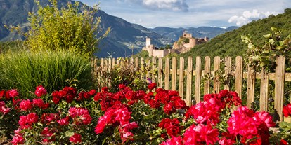 Mountainbike Urlaub - MTB-Region: IT - Südtiroler Weinstraße Tramin / Kalterer See - Südtirol - Blick aufs Schloss Sigmundskron - Hotel Sigmundskron