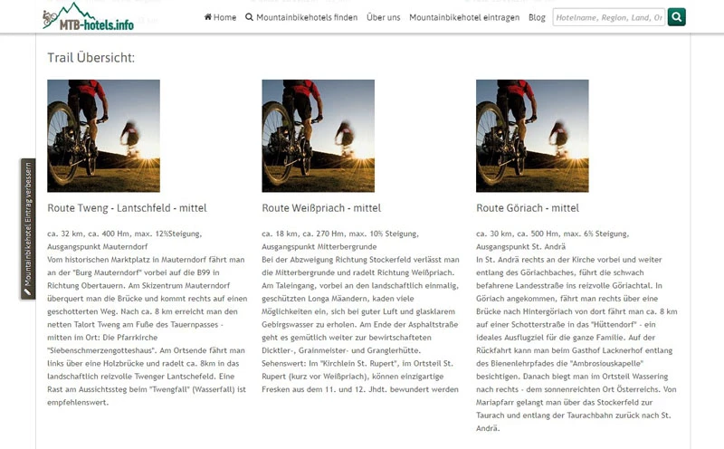 Beispiel einer Tourenbeschreibung auf MTB-hotels.info