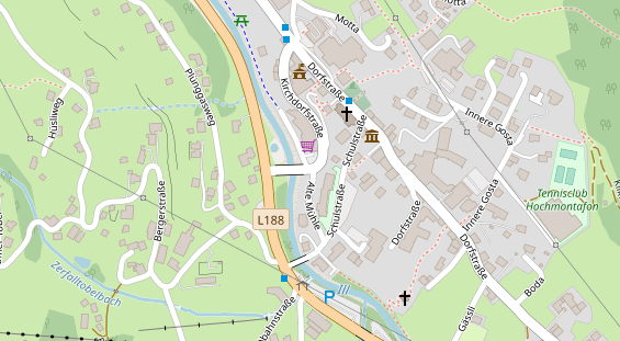 Mountainbike-Hotel auf Satellitenbild