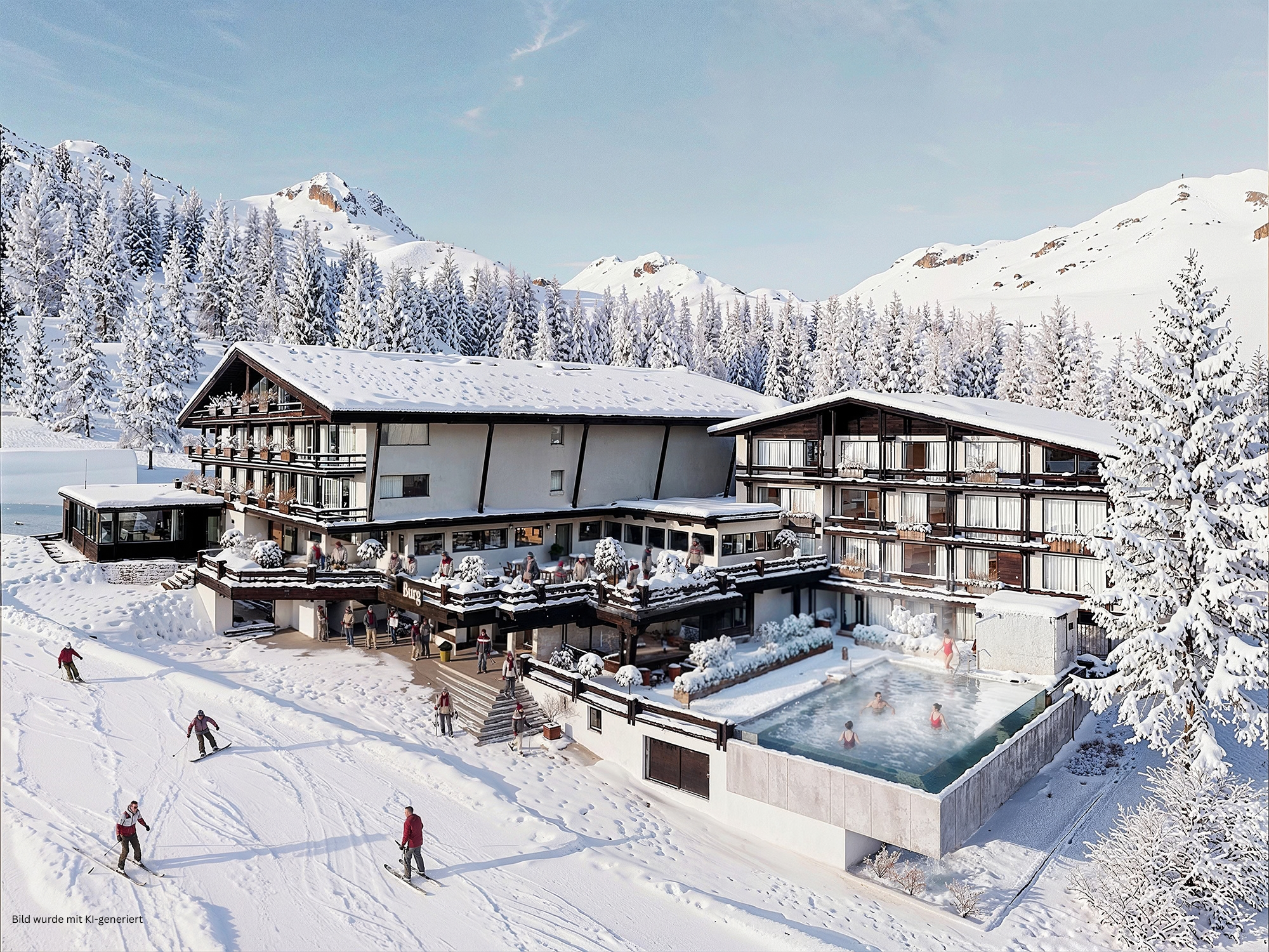 Mountainbikehotel - Burg Hotel Lech Außenansicht - KI-generiert - Burg Hotel Lech am Arlberg