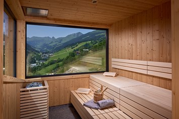Mountainbikehotel: Sauna auf der Dachterrasse mit Ausblick - Mei.Berg