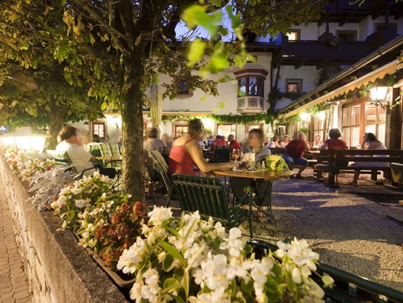 Mountainbikehotel: der Gastgarten: der perfekte Platz für ein kühles Bier nach der Radpartie - Landhotel zum Oberwirt
