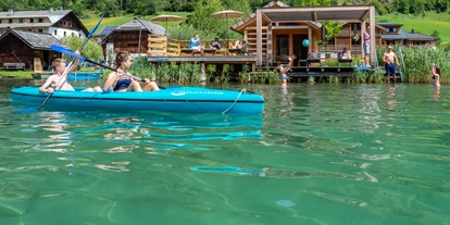 Mountainbike Urlaub - Umgebungsschwerpunkt: See - Badesteg mit Badehaus. Ein Ruderboot und 2 Stück 2er Kanus stehen Ihnen exklusiv zur Verfügung. - Im Franzerl am Weissensee